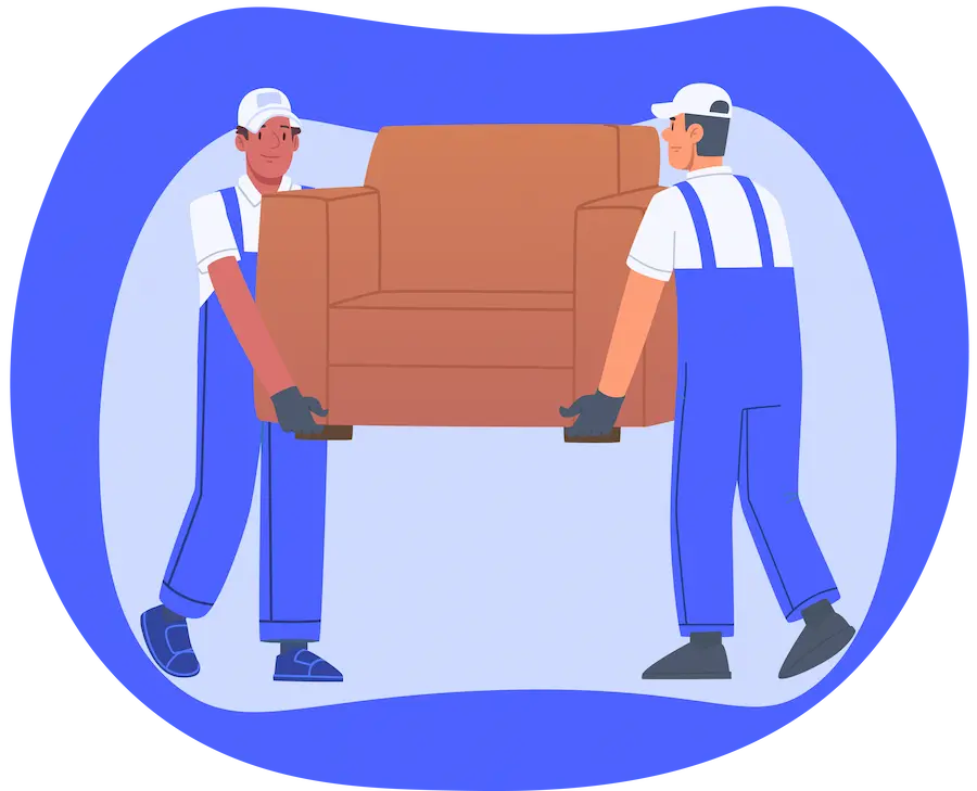 Illustrations de deux déménageurs transportant un canapé